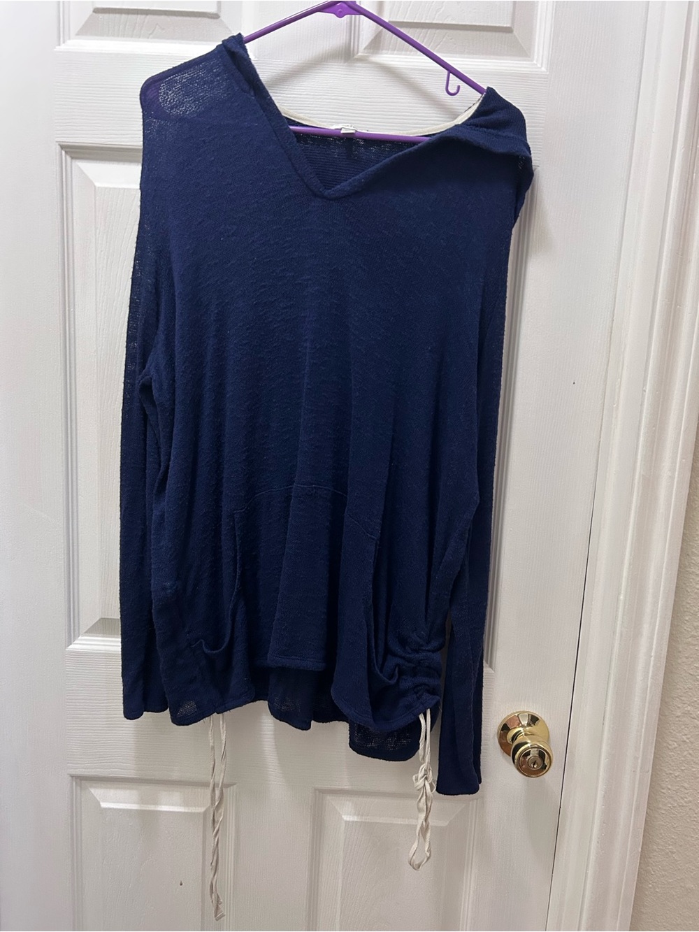 Charming Charlie Navy Blue Lightweight Knit Sweater Hoodie Pullover - XL